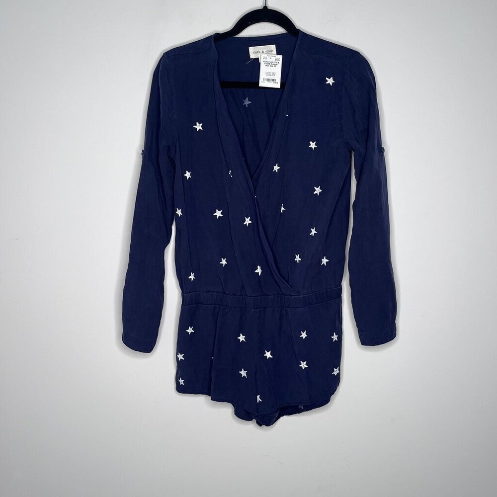 Cloth & Stone Women’s Blue and White Star Long Sleeve Romper Size XS